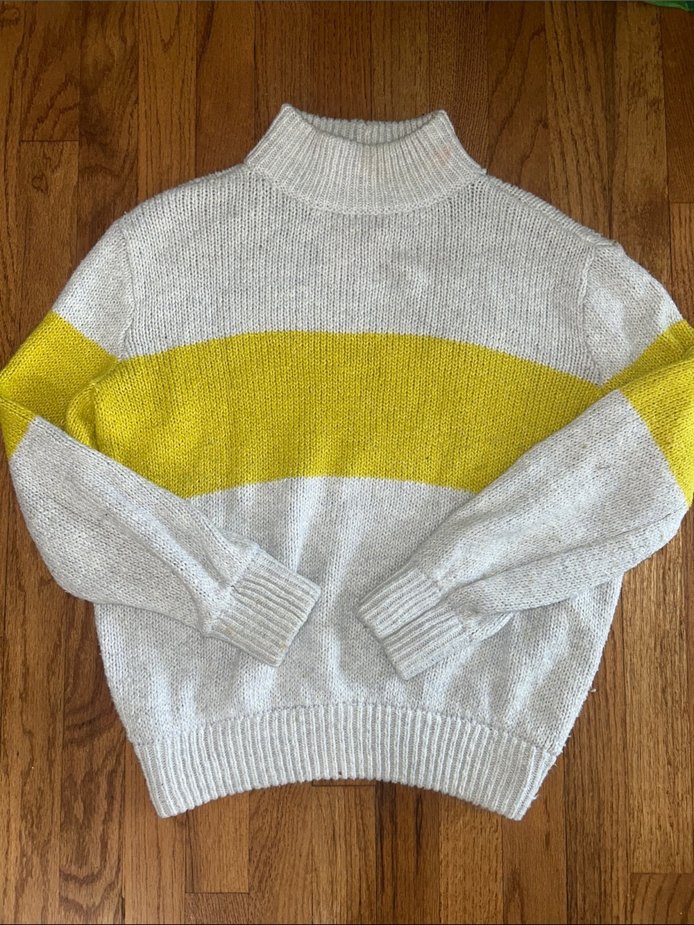 Aerie Cream and Yellow Stripe Turtleneck Sweater - Women's Cozy Knit XS